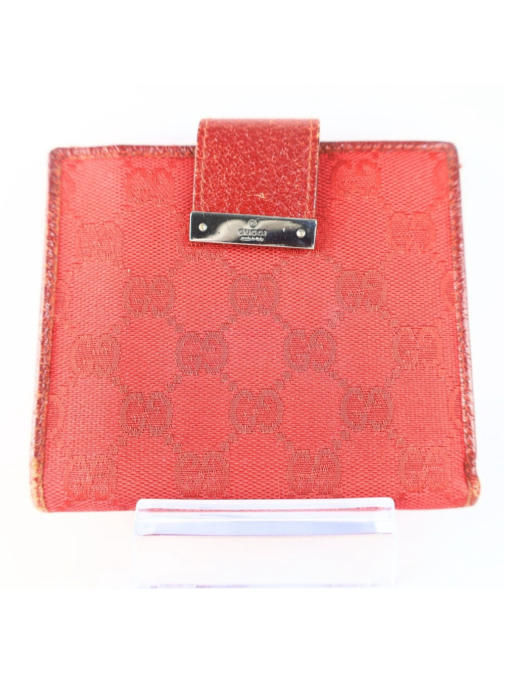 Gucci GG mono Flap Canvas/Leather Red Women Wallet Vintage